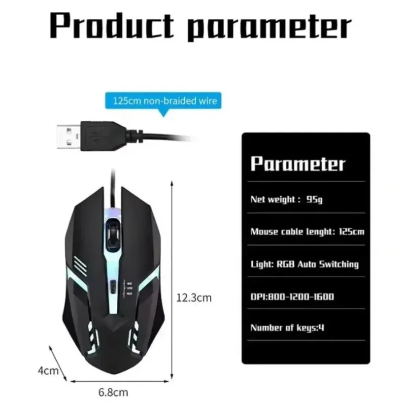 Laptop Mouse - Ratón para juegos con cable USB,