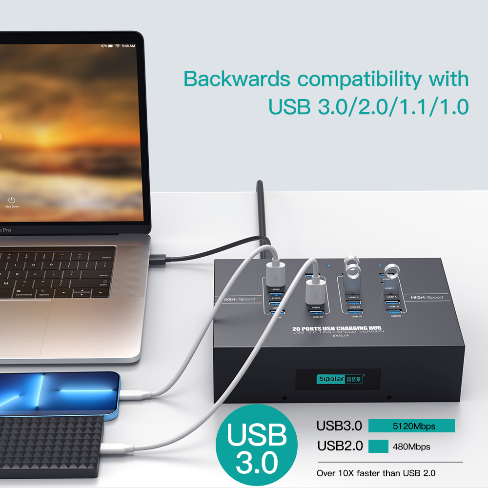 Hub de Carga USB 3.0 de 20 Pue - Usb Hub reseña y precio